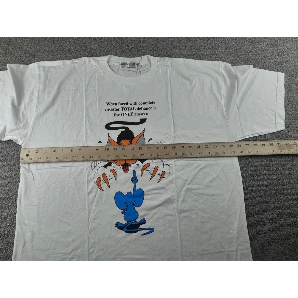 Vintage Cotton Club T-Shirt Men XXL White Mouse Flipping‎ Off Cat Cotton Funny